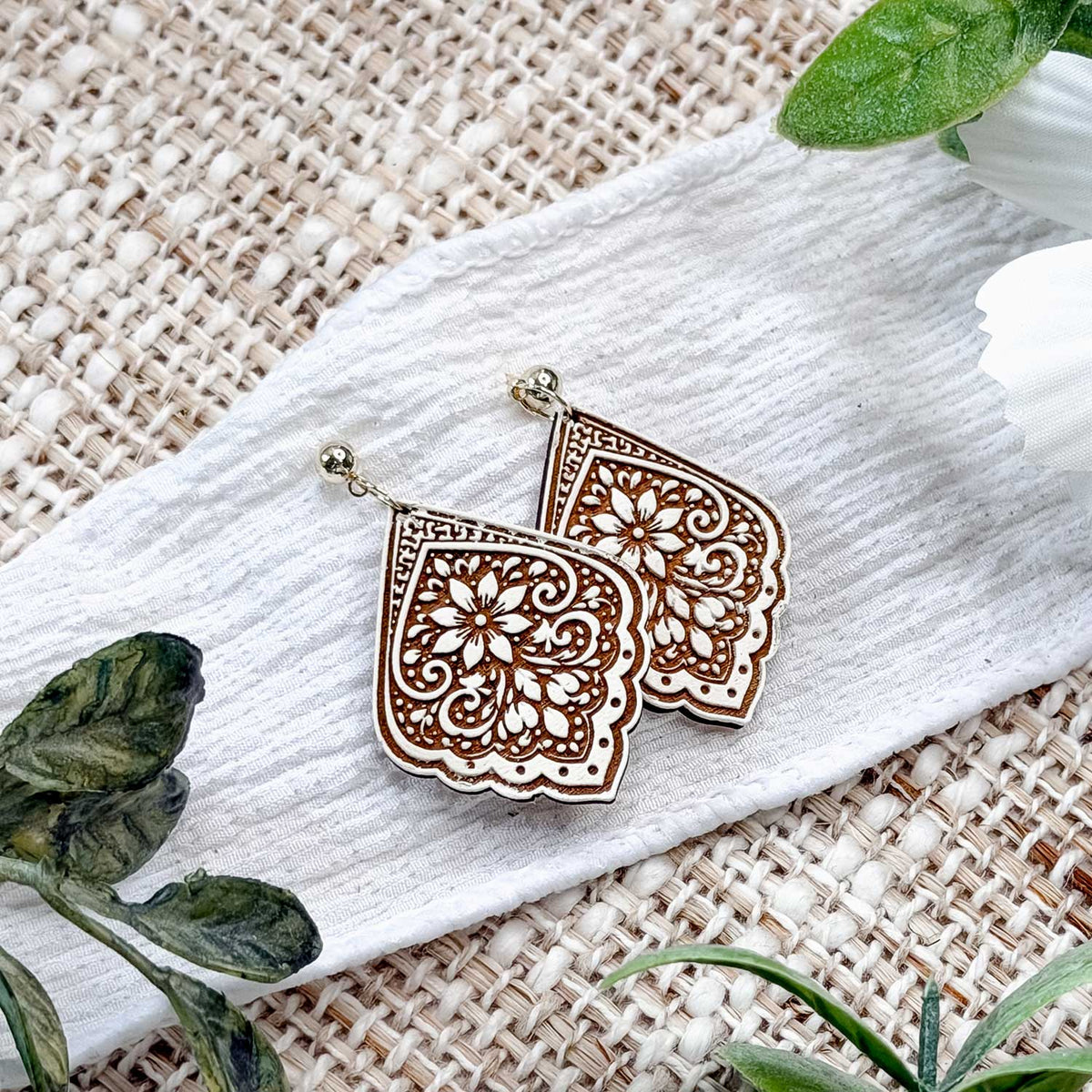 Ornate Floral Teardrop Earrings - Glowforge