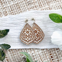 Ornate Floral Teardrop Earrings with Scalloped Edge - Glowforge