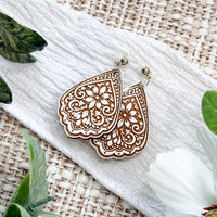 Ornate Floral Teardrop Earrings with Scalloped Edge - Glowforge