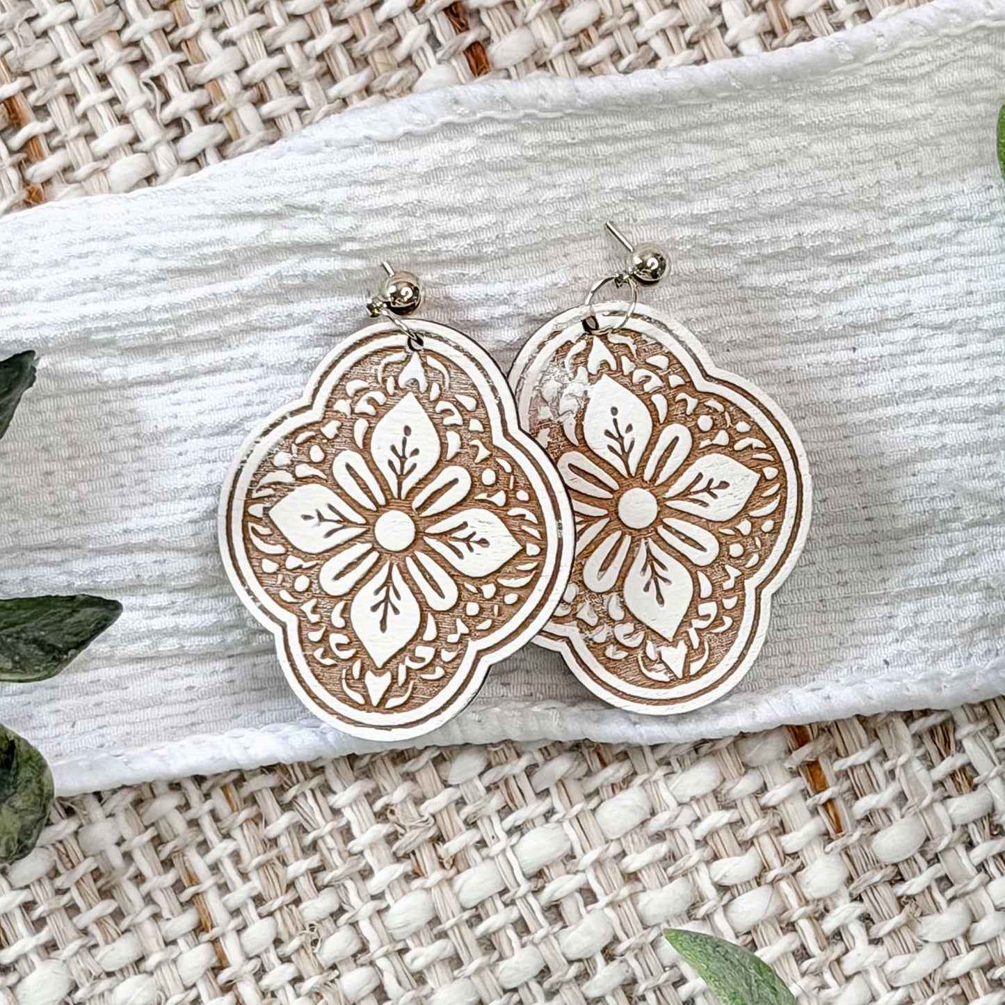 Ornate Moroccan Tile Oval Earrings with Filigree Floral Pattern - Glowforge