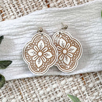 Ornate Moroccan Tile Oval Earrings with Filigree Floral Pattern - Glowforge