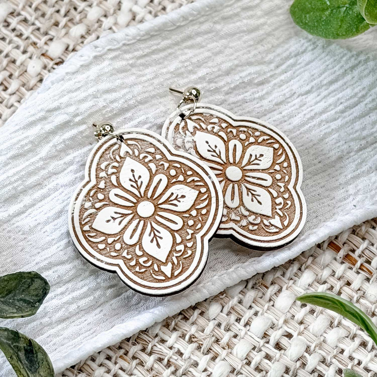 Ornate Moroccan Tile Oval Earrings with Filigree Floral Pattern - Glowforge