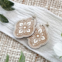 Ornate Moroccan Tile Oval Earrings with Filigree Floral Pattern - Glowforge