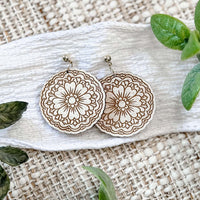 Ornate Round Floral Earrings with Engraved Details - Glowforge