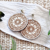 Ornate Round Floral Earrings with Engraved Details - Glowforge
