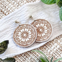 Ornate Round Floral Earrings with Engraved Details - Glowforge