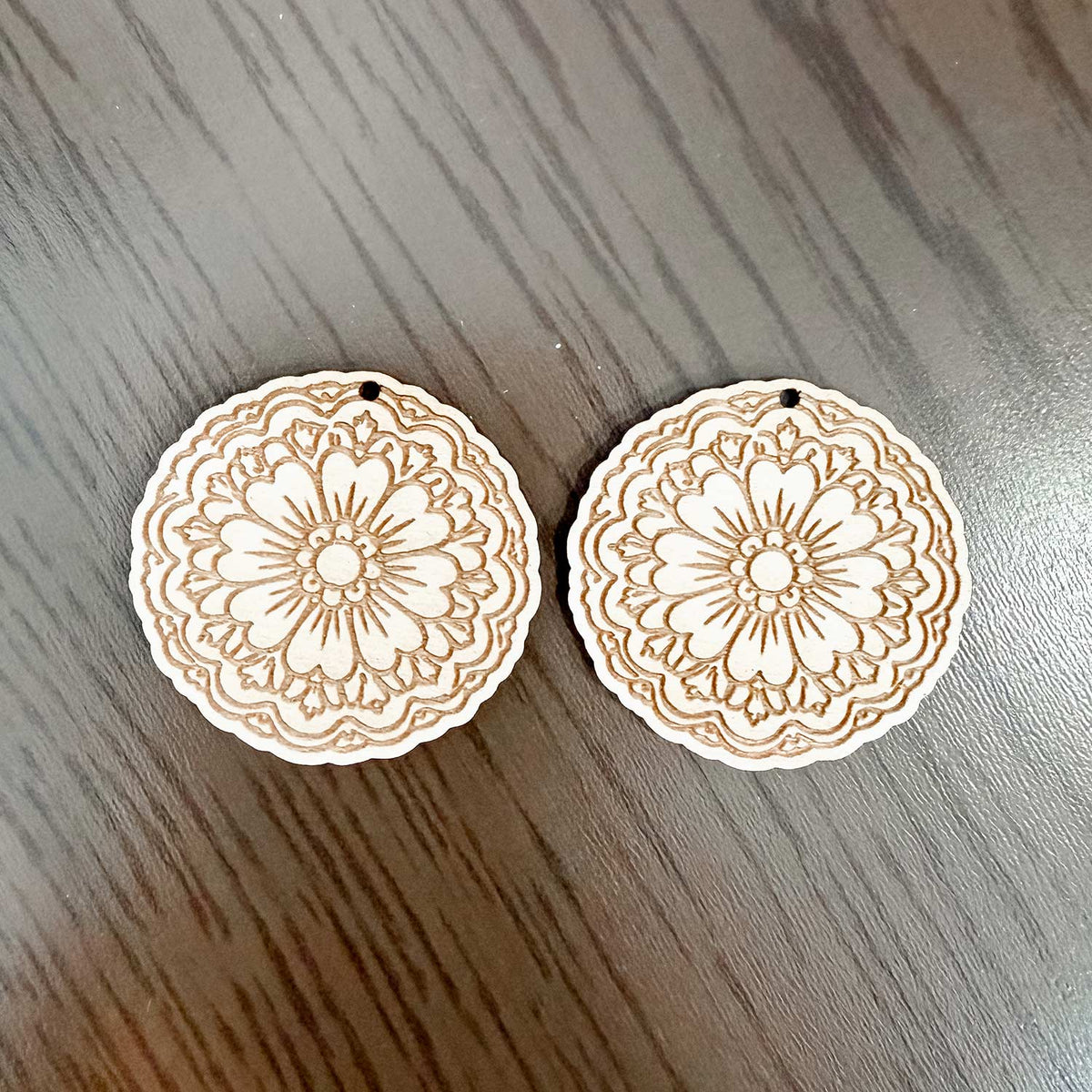 Ornate Round Floral Earrings with Engraved Details - Glowforge