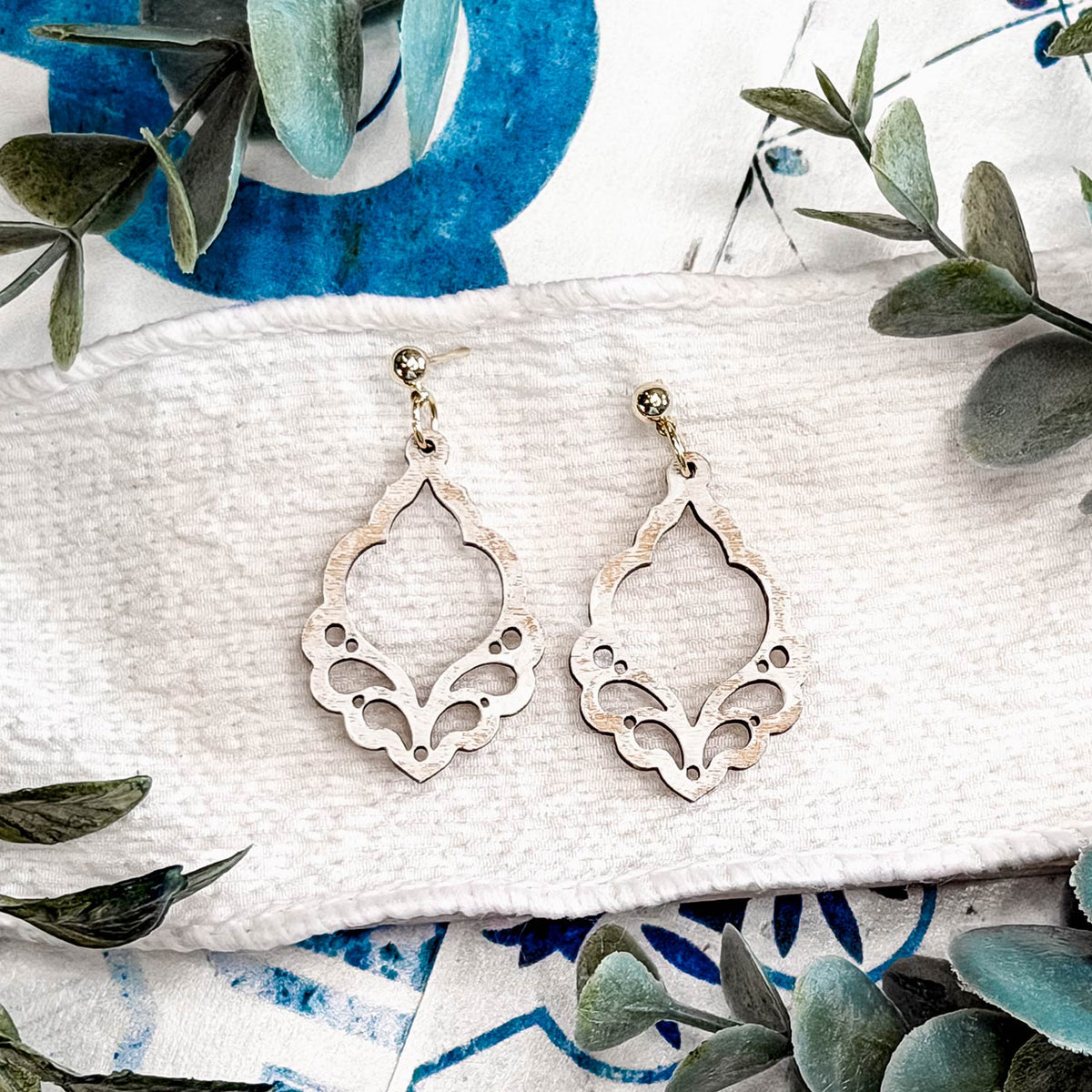 Ornate Scroll Teardrop Earrings - Glowforge