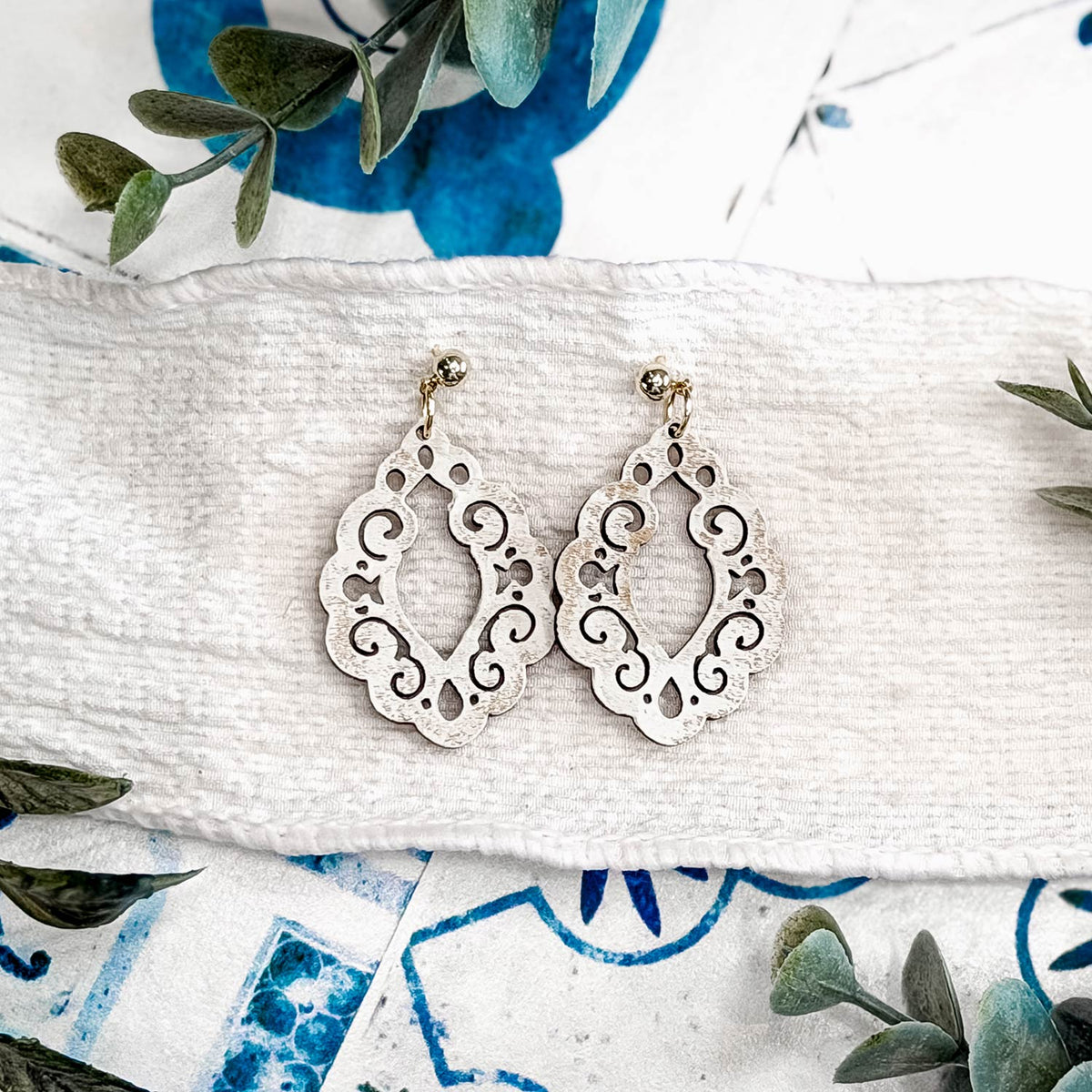 Ornate Scrollwork Teardrop Earrings - Glowforge