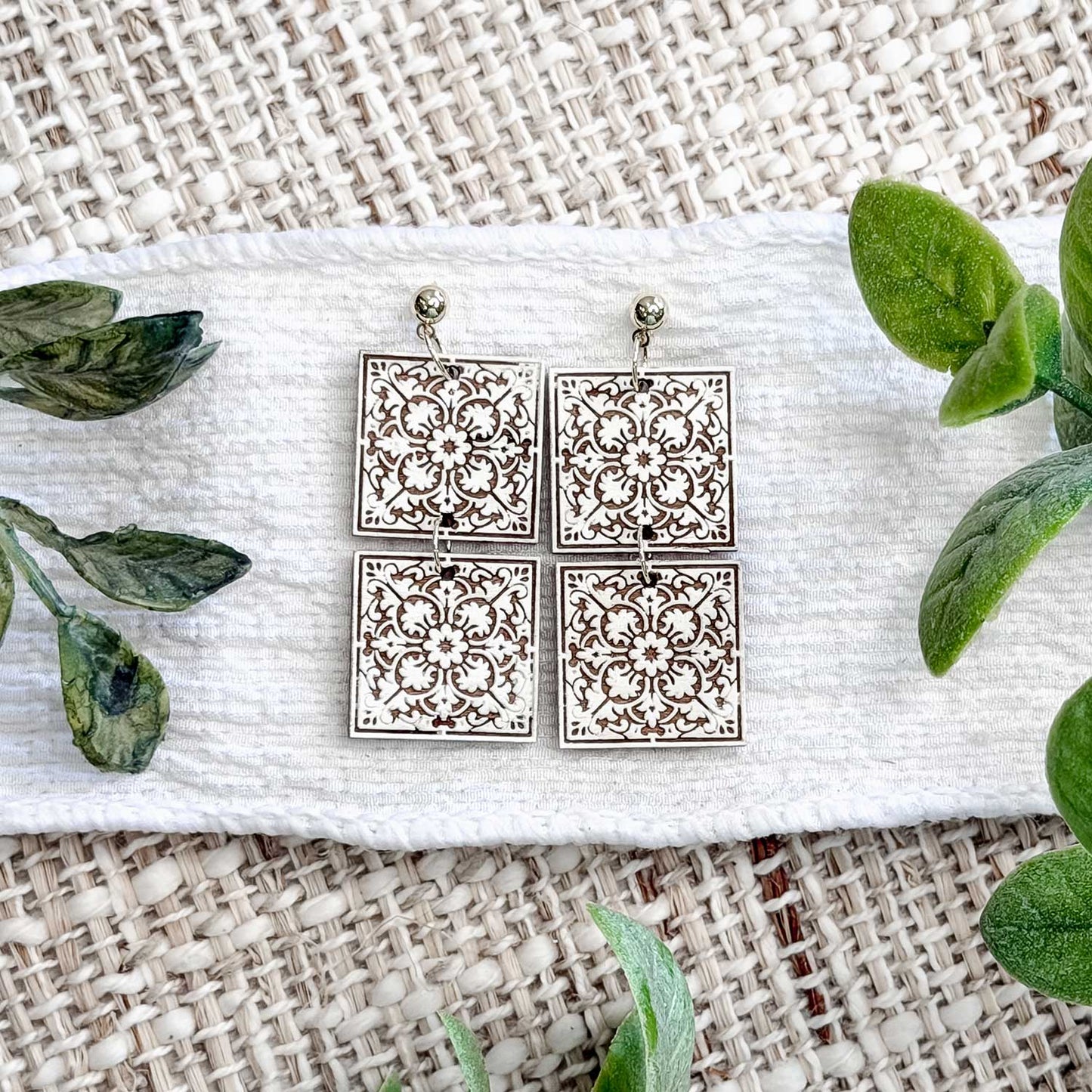 Ornate Tile Pattern Dangle Earrings - Glowforge