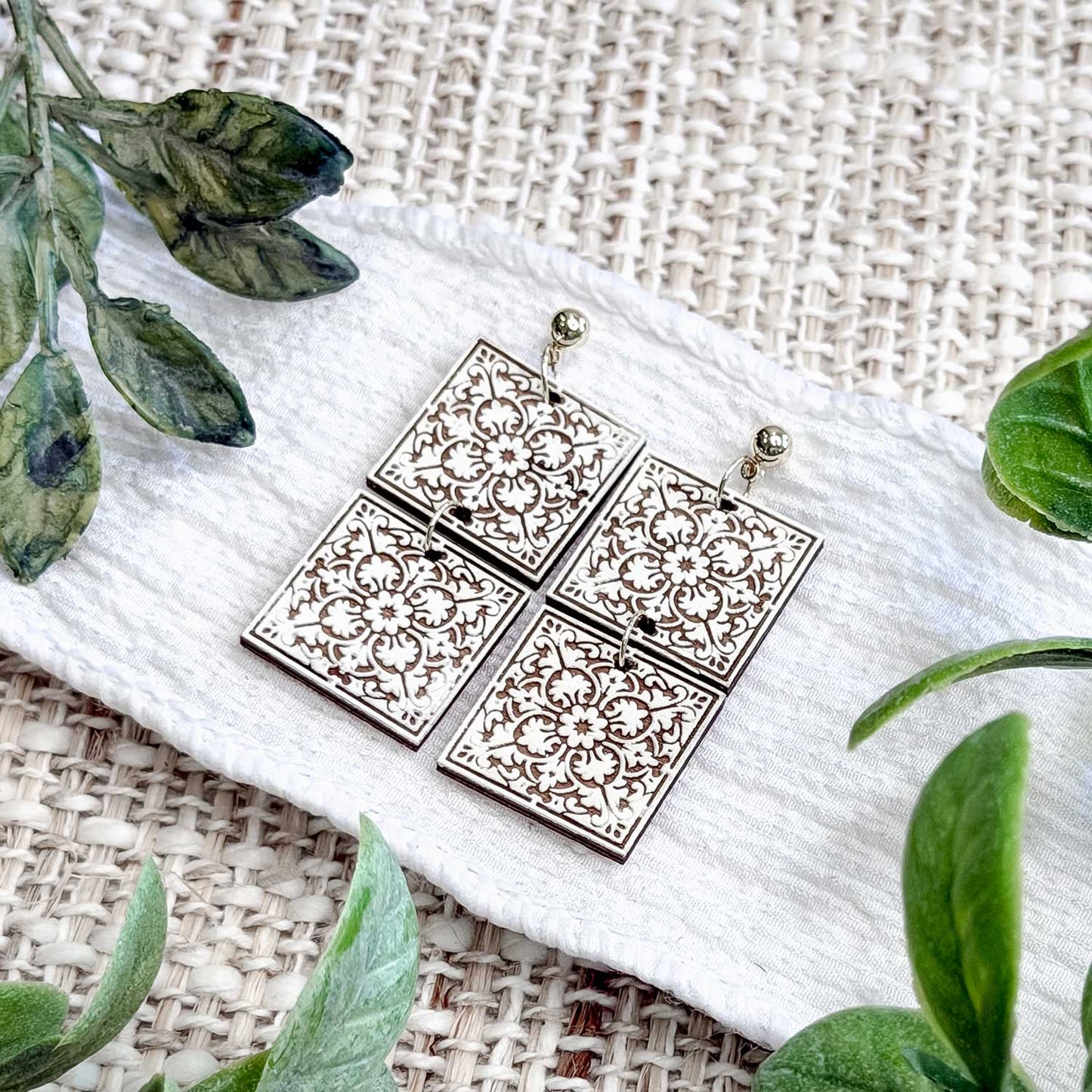 Ornate Tile Pattern Dangle Earrings - Glowforge