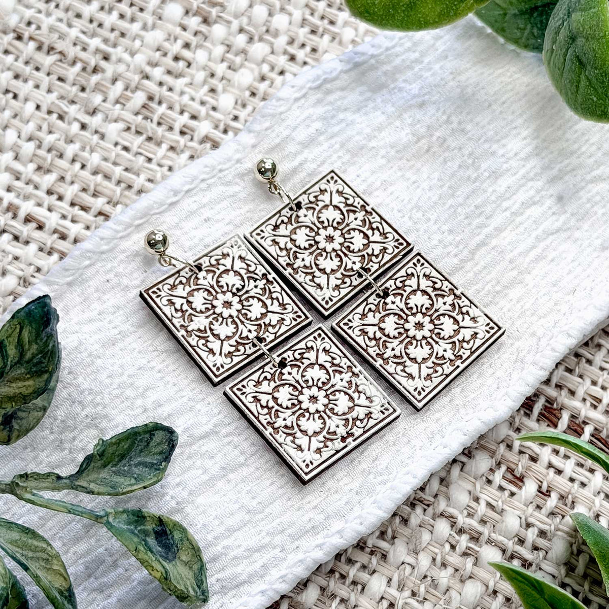 Ornate Tile Pattern Dangle Earrings - Glowforge