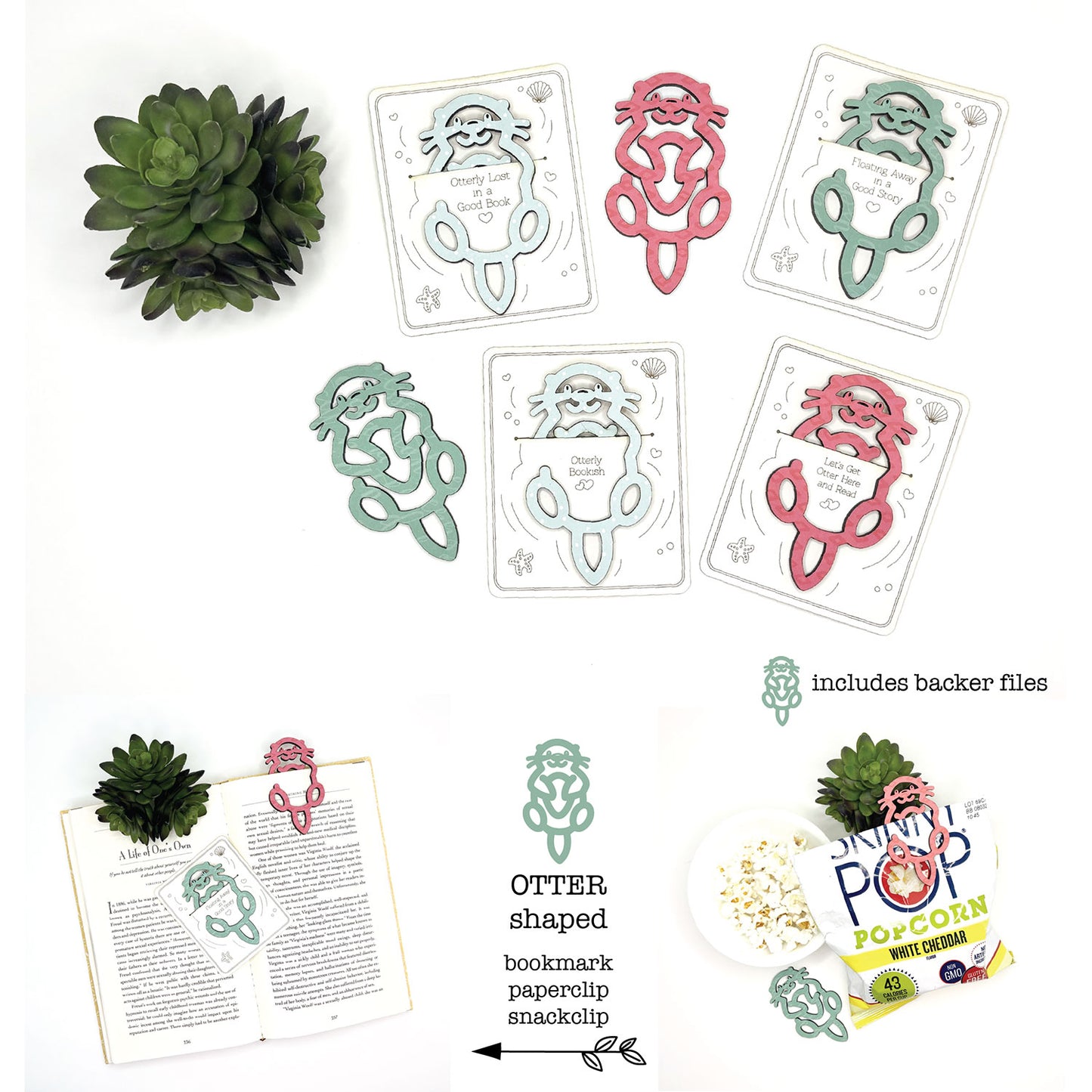 Otter Shaped Bookmark with Card Backer - Paperclip - Snack Bag Closure  - Glowforge