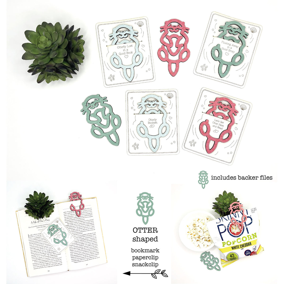 Otter Shaped Bookmark with Card Backer - Paperclip - Snack Bag Closure  - Glowforge