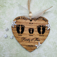 Our First Christmas as a Family of 3 Editable 2-Layer Ornament - Glowforge