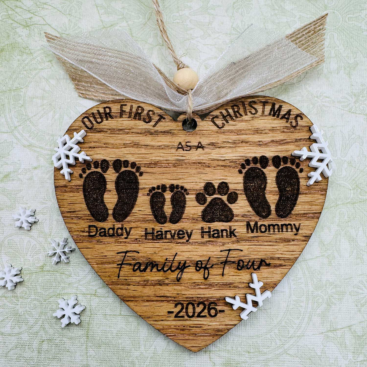 Our First Christmas as a Family of 4 Editable 2-Layer Ornament - Glowforge