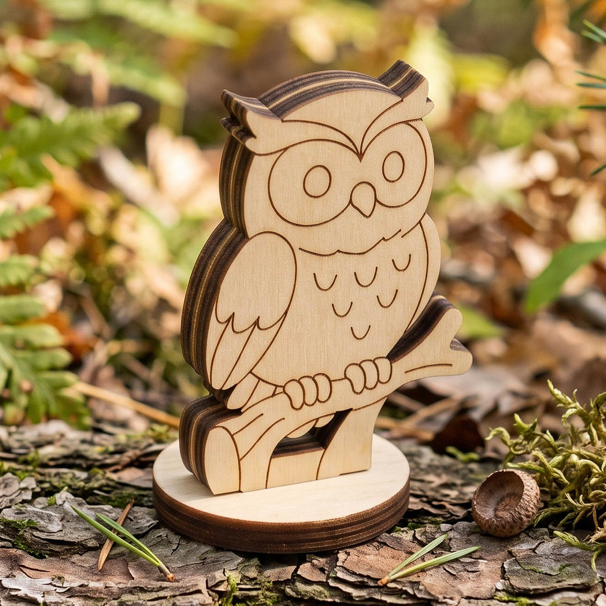 Owl Tabletop Figurine - Wooden Forest Bird for Games & Storytelling - Glowforge
