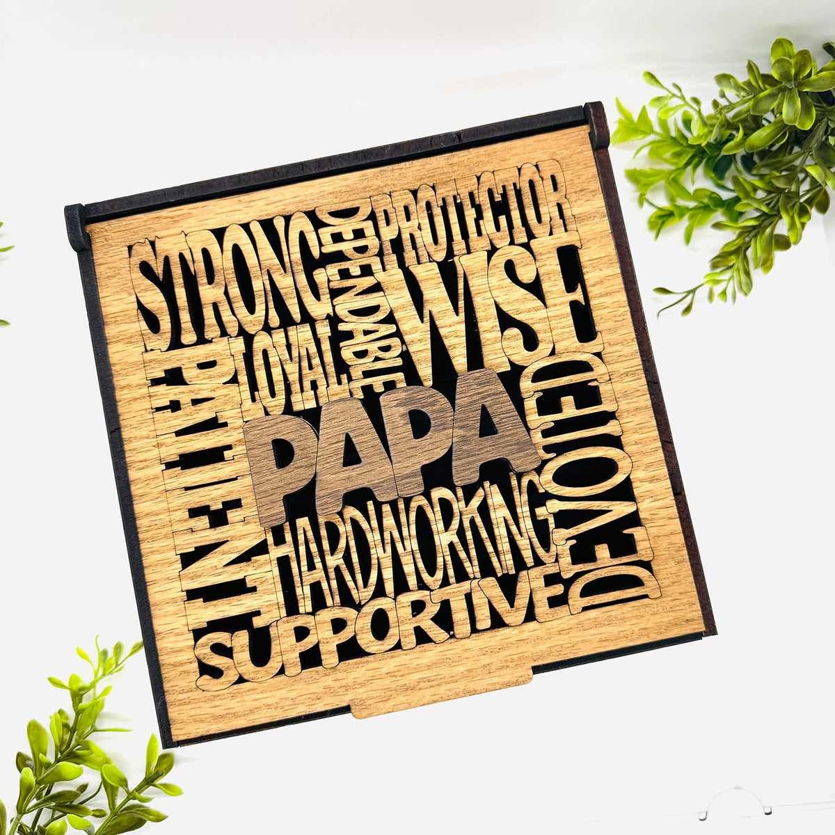 Papa Word Collage Keepsake Box - Father’s Day Memory Box Gift for Dad - Glowforge