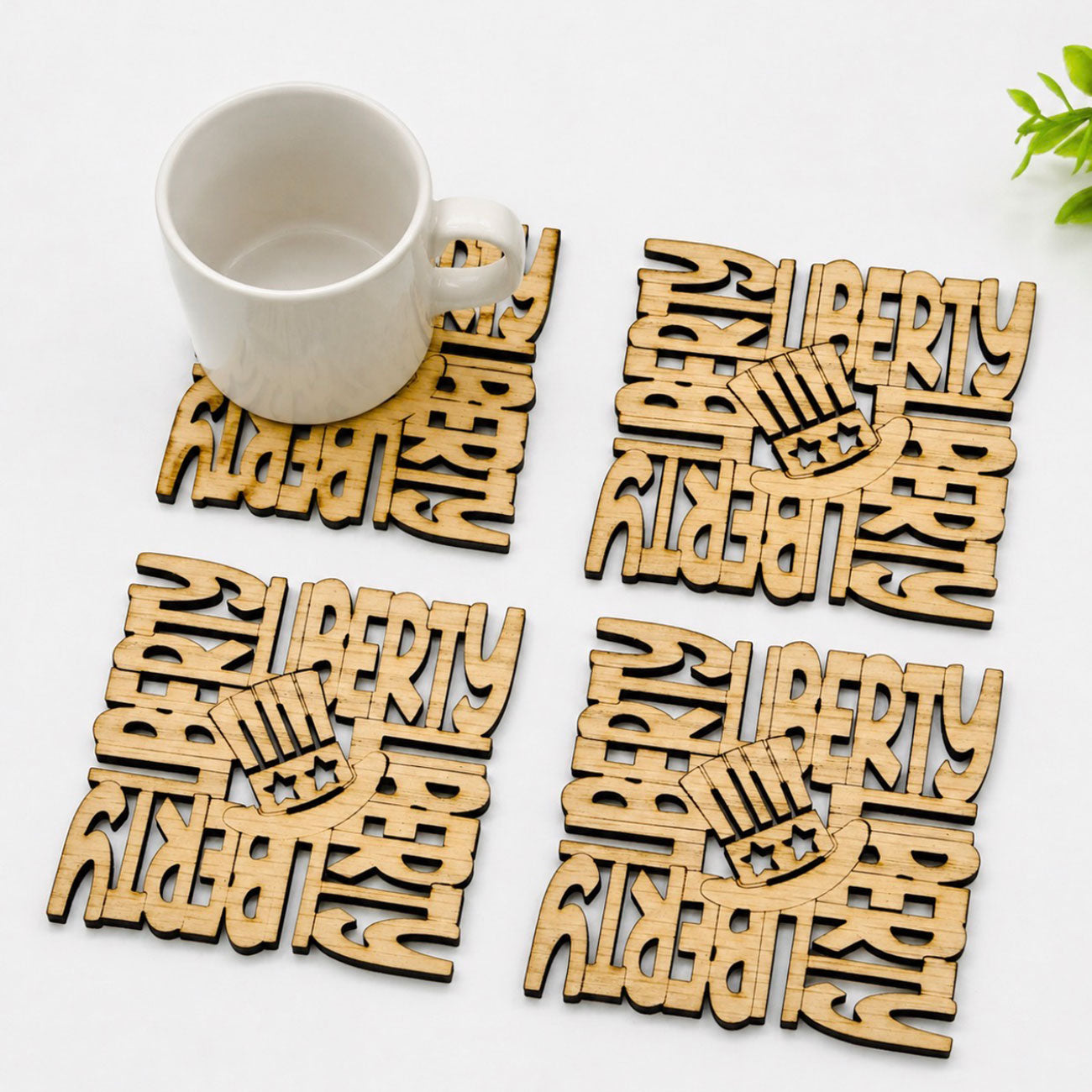 Patriotic LIBERTY Coaster With Uncle Sam Hat (Set of 4) - Glowforge