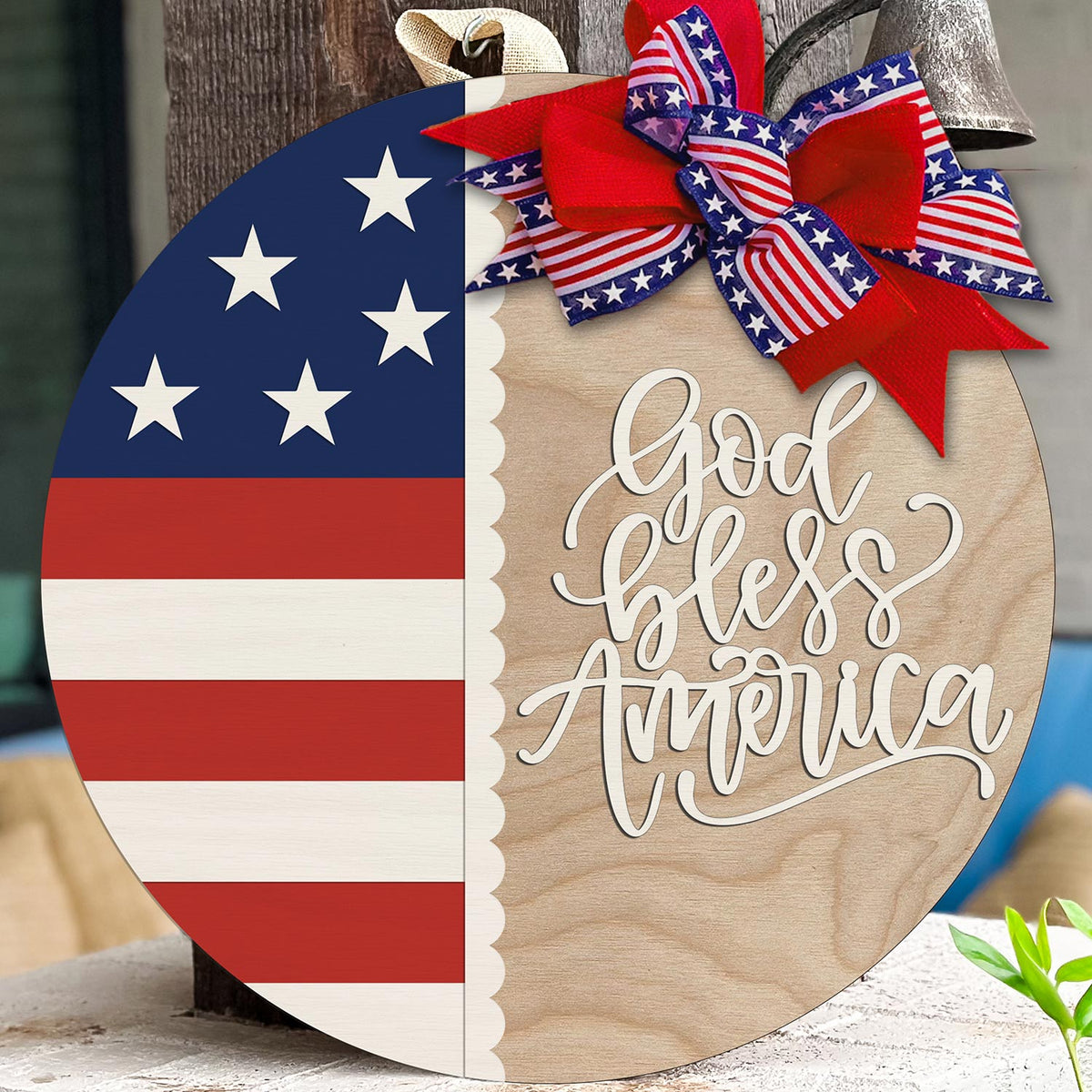 Patriotic USA Flag Layered Round Door Sign - Glowforge
