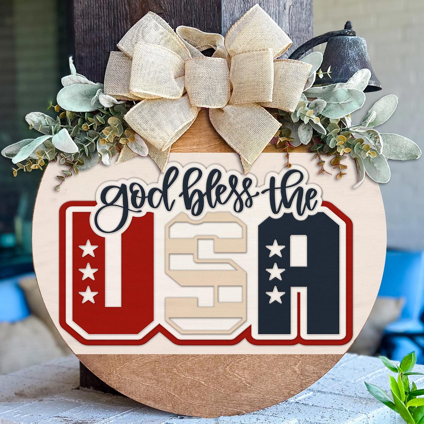 Patriotic USA Welcome Door Sign