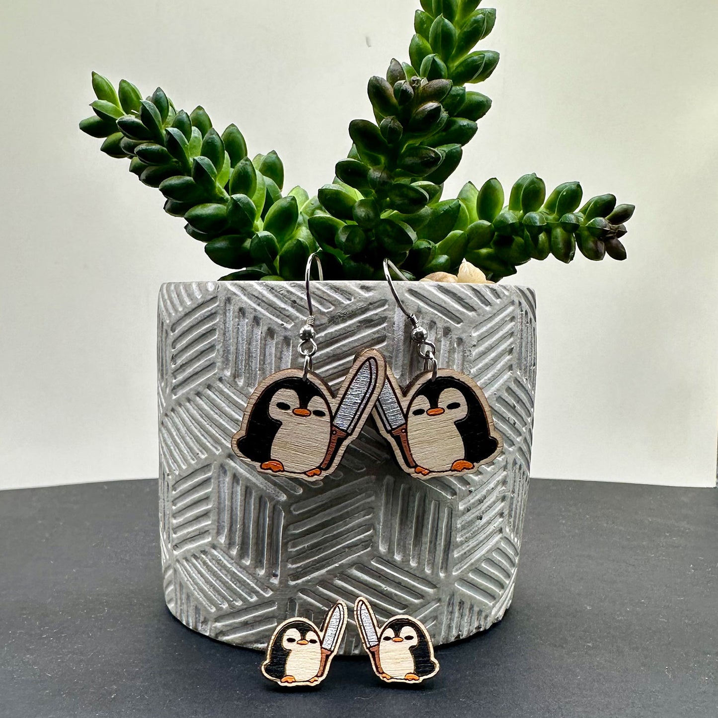 Penguin Holiday Warrior Earrings Dangle and Stud - Glowforge