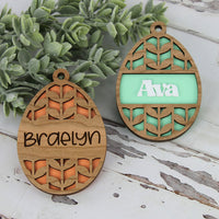 Personalizable Easter Basket Tags - Egg Tag with Retro Leaf Pattern (Set of 2)