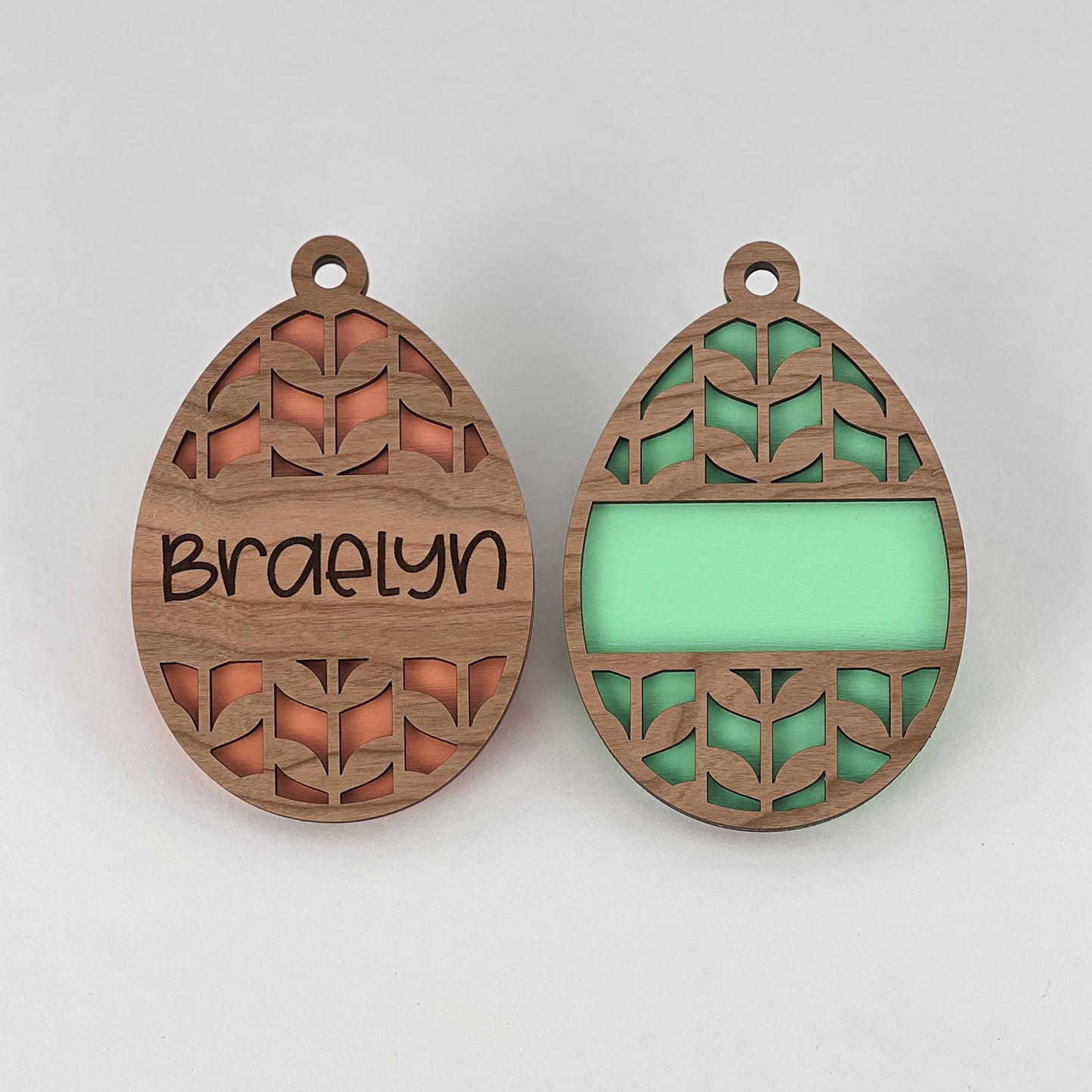 Personalizable Easter Basket Tags - Egg Tag with Retro Leaf Pattern (Set of 2)