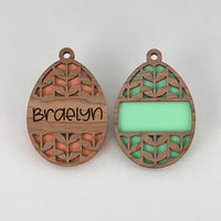Personalizable Easter Basket Tags - Egg Tag with Retro Leaf Pattern (Set of 2)