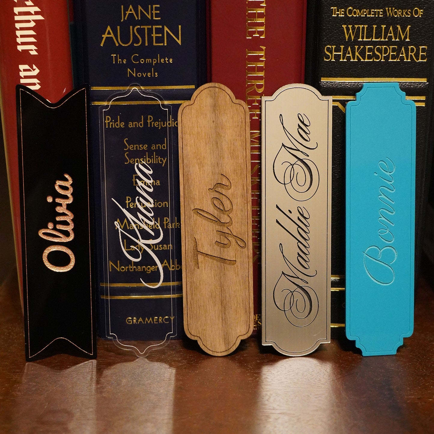 Personalizable Engraved Script Bookmarks with Elegant Editable Text (Set of 5)