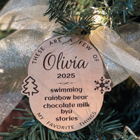 Personalizable Favorite Things Christmas Ornament (Set of 2) - Glowforge