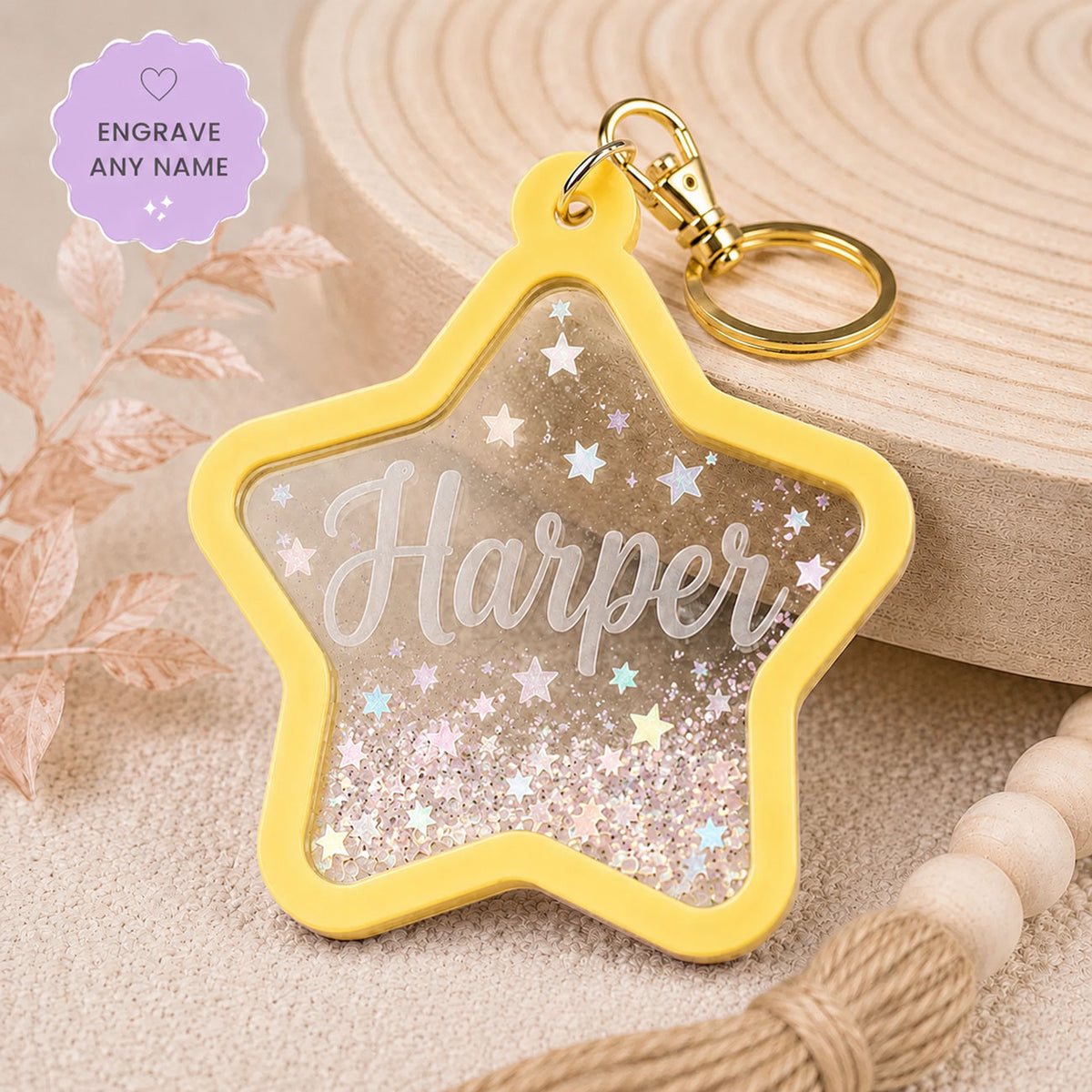 Personalizable Glittery Star Shaker Keychain - Glowforge