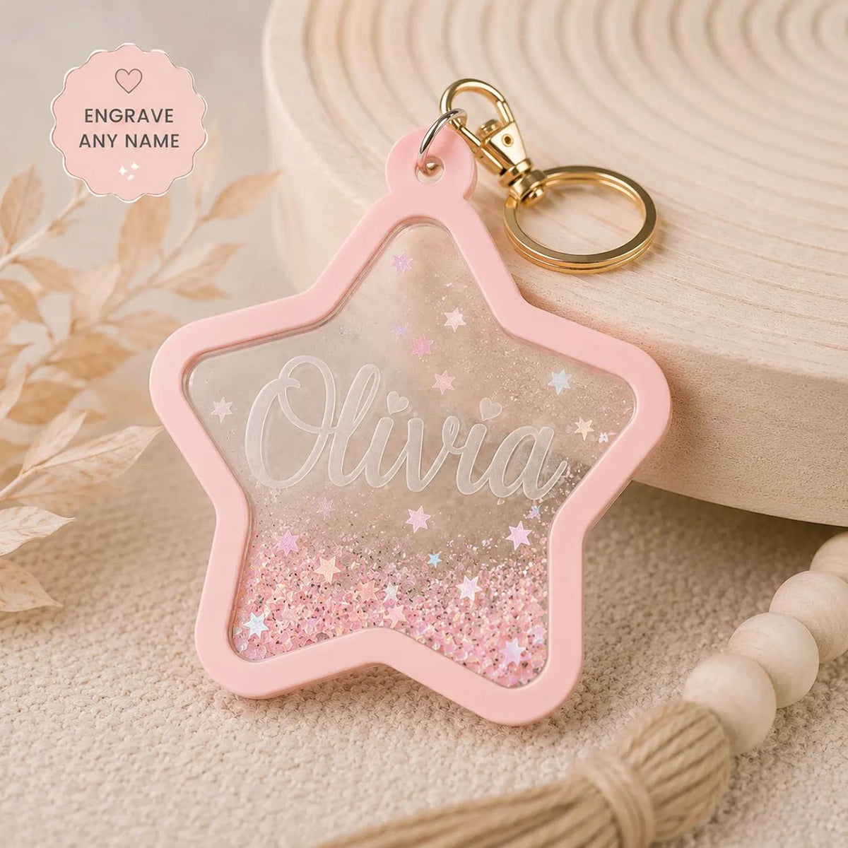 Personalizable Glittery Star Shaker Keychain - Glowforge