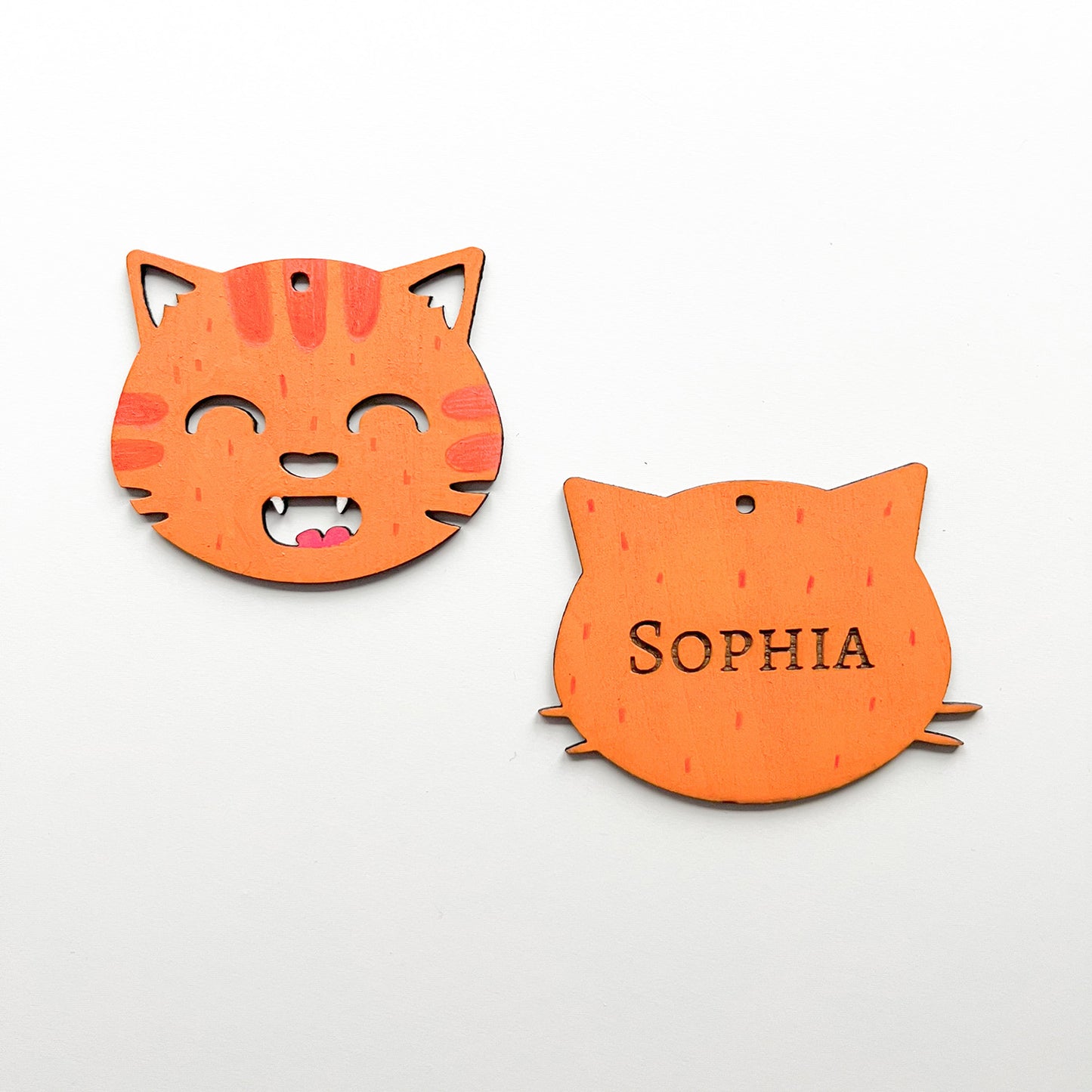 Personalizable Wooden Meowing Cat Charm Engravable Name Tag