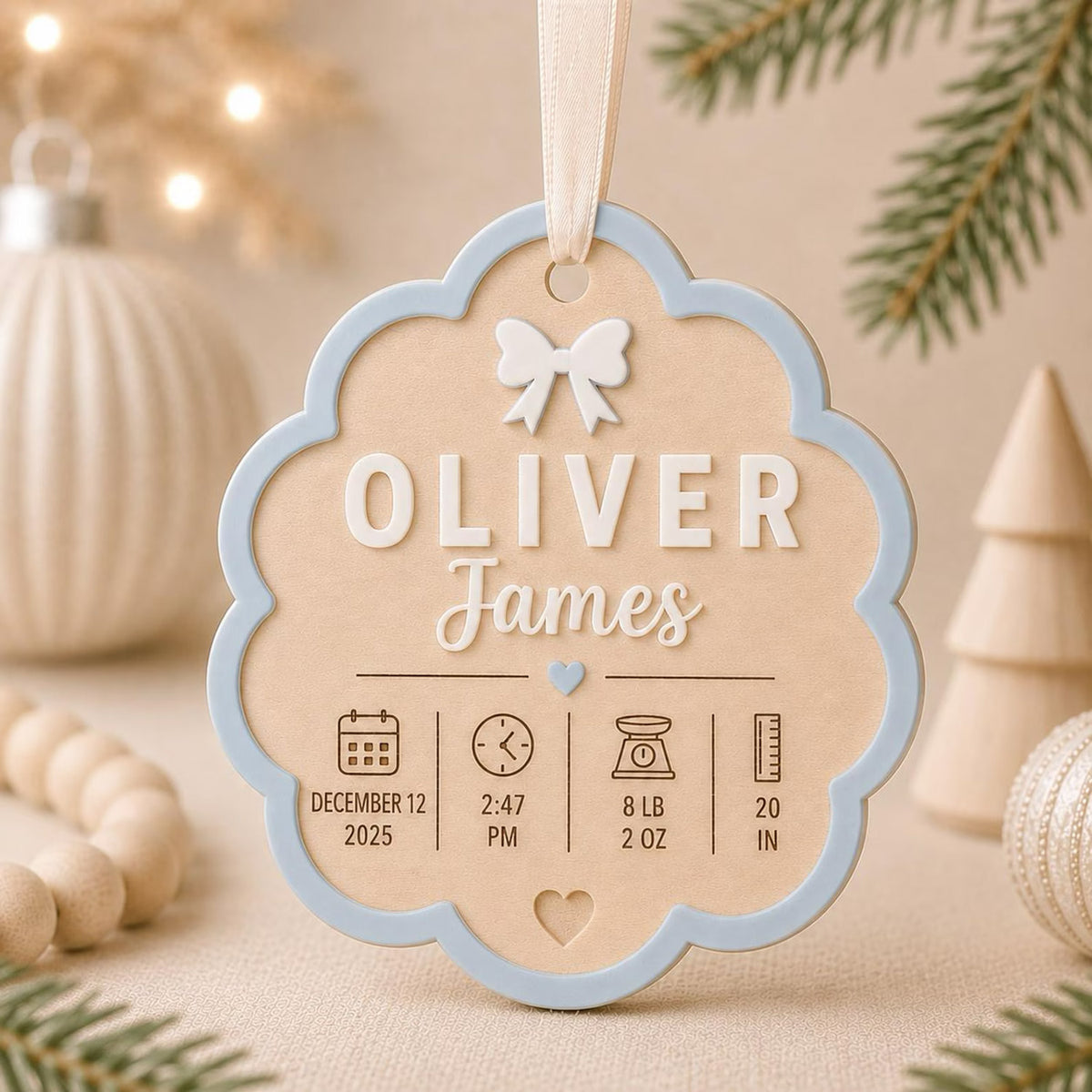 Personalizable Scalloped Birth Stats Ornament - Glowforge