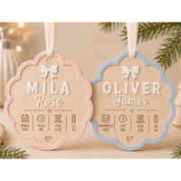 Personalizable Scalloped Birth Stats Ornament - Glowforge