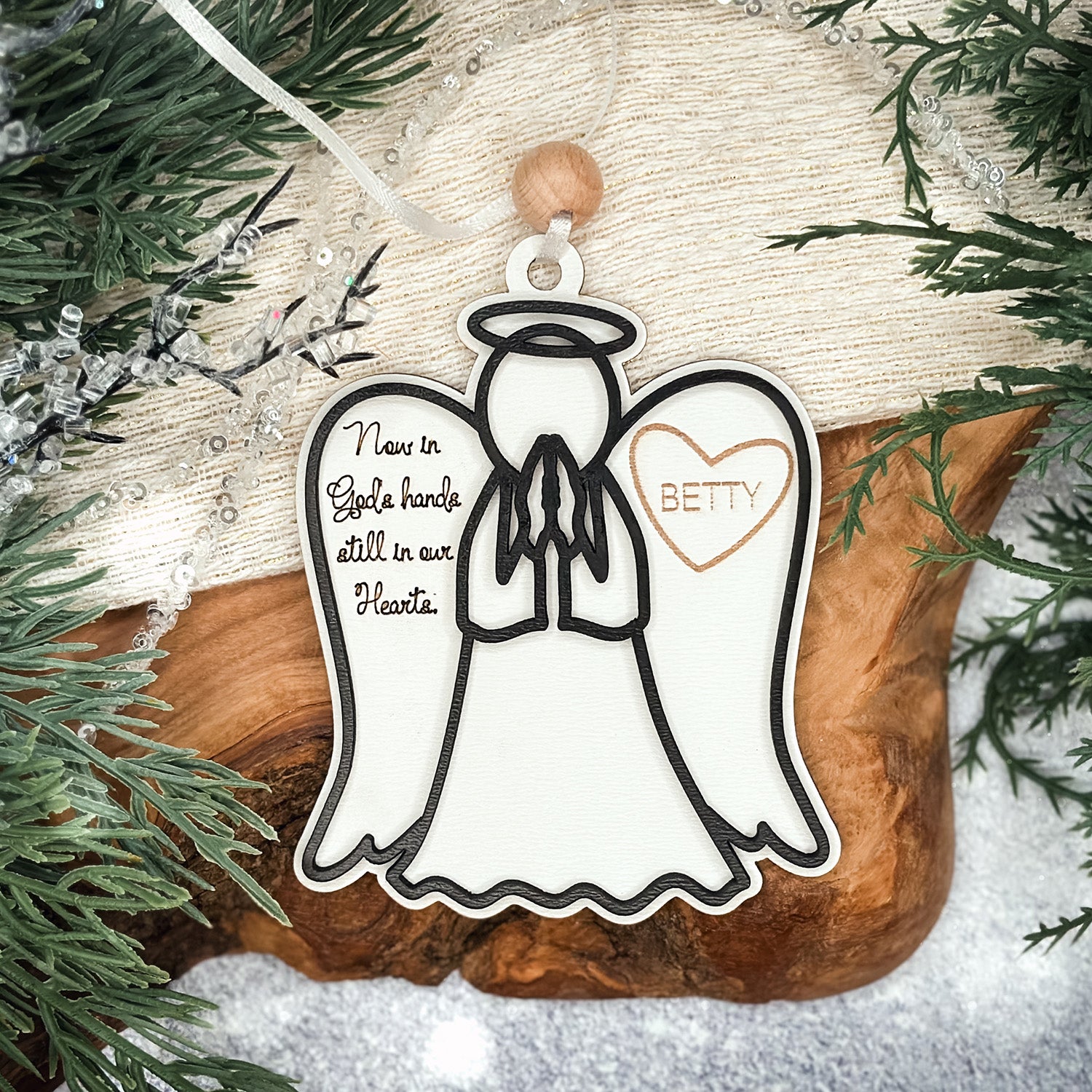 Memorial Ornament, Personalized Angel Hand Stamped Remembrance Christmas Ornament, Light Up factory Ornament with Resin, Always In Our Hearts