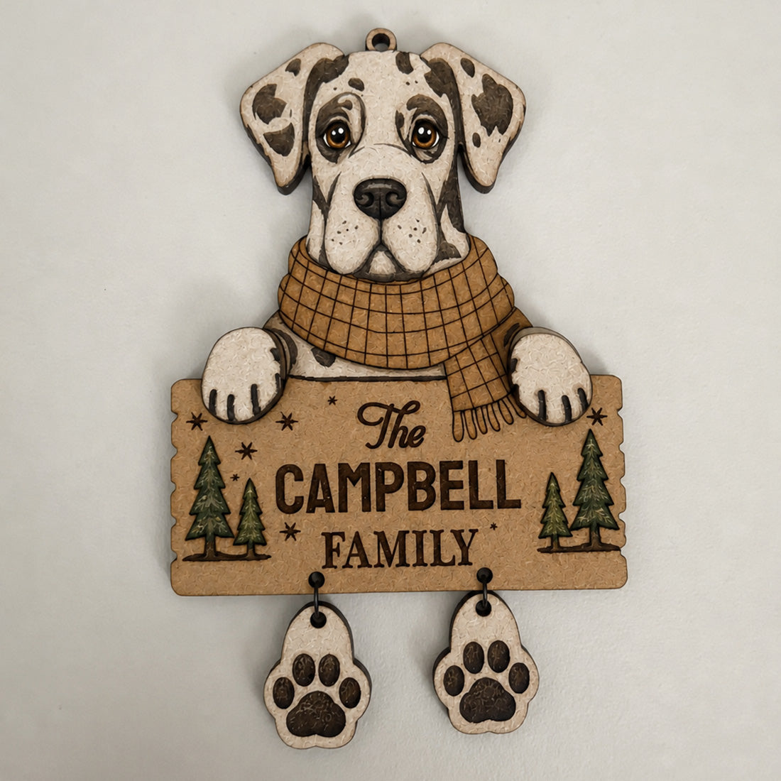 Personalized Dog Family Ornament with Dangling Paw Prints - Great Dane - Glowforge