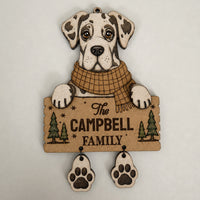 Personalized Dog Family Ornament with Dangling Paw Prints - Great Dane - Glowforge
