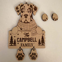 Personalized Dog Family Ornament with Dangling Paw Prints - Great Dane - Glowforge