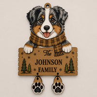 Personalized Dog Family Ornament with Dangling Paws - Australian Shepherd - Glowforge