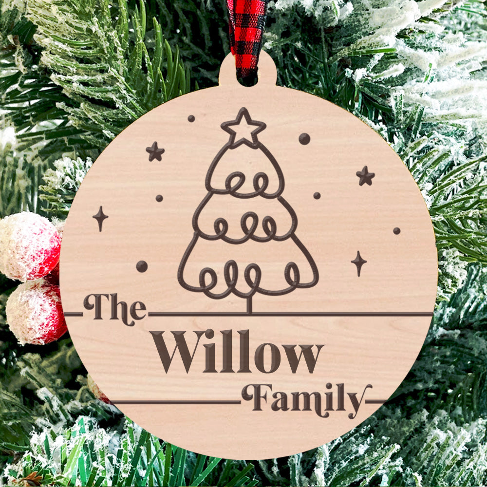 Personalized Family Name Christmas Tree Ornament Glowforge Shop personalized-family-name-christmas-tree-ornament-glowforge-shop
