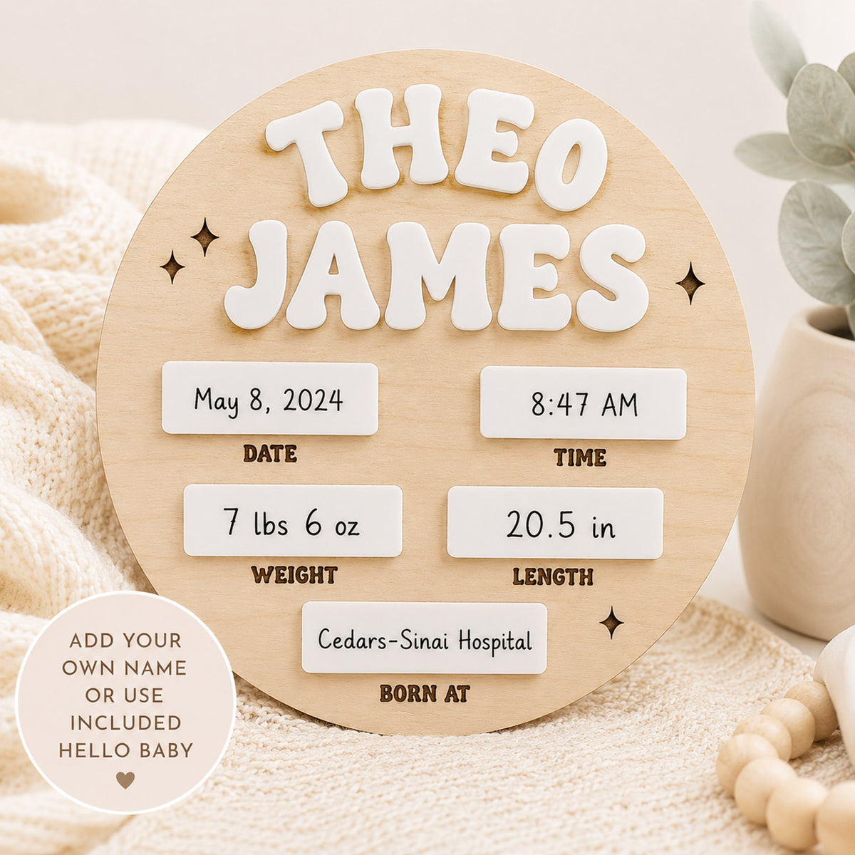 Personalized Hello Baby Birth Stats Sign - Glowforge