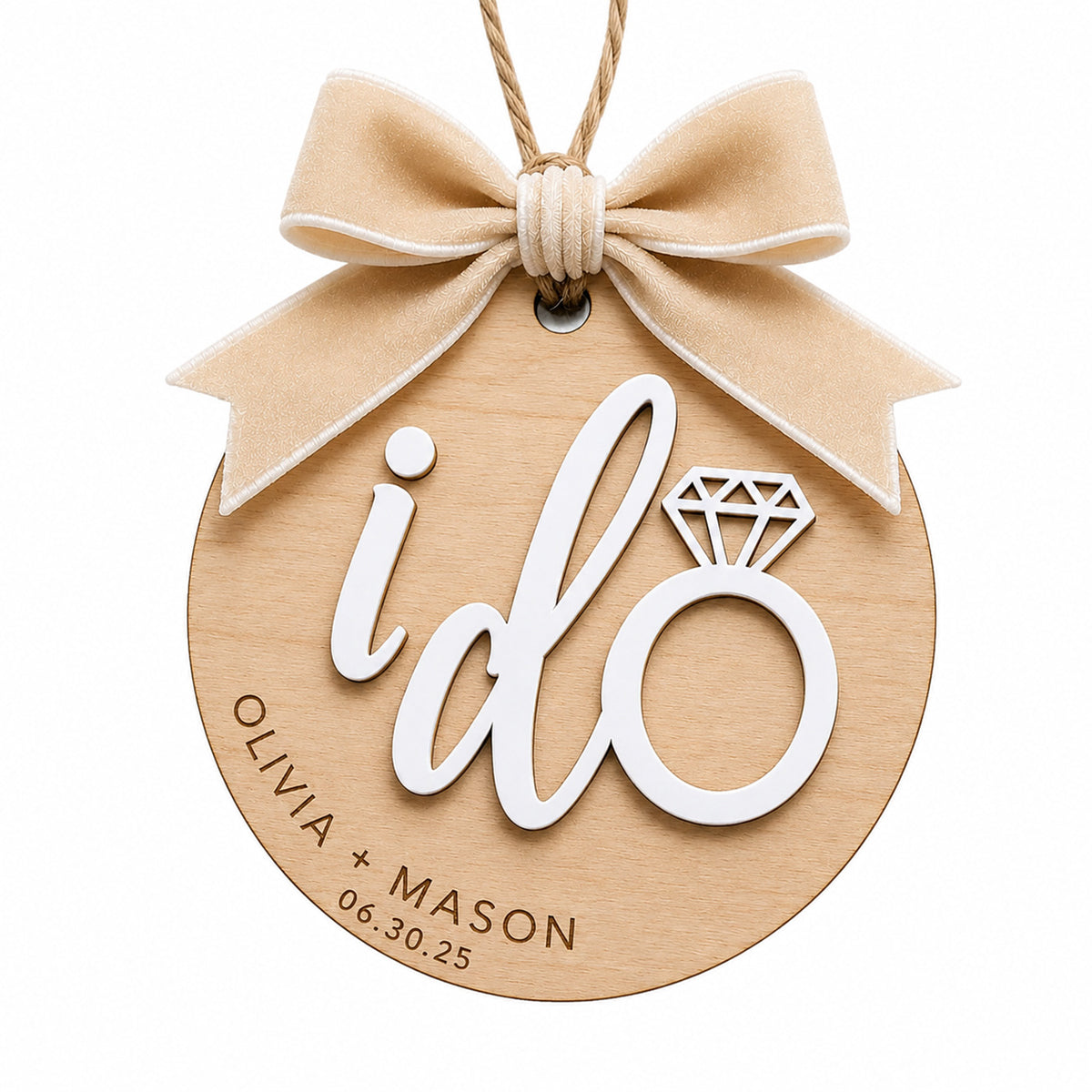 Personalized I Do Wedding Ornament with Layered Acrylic Script - Glowforge