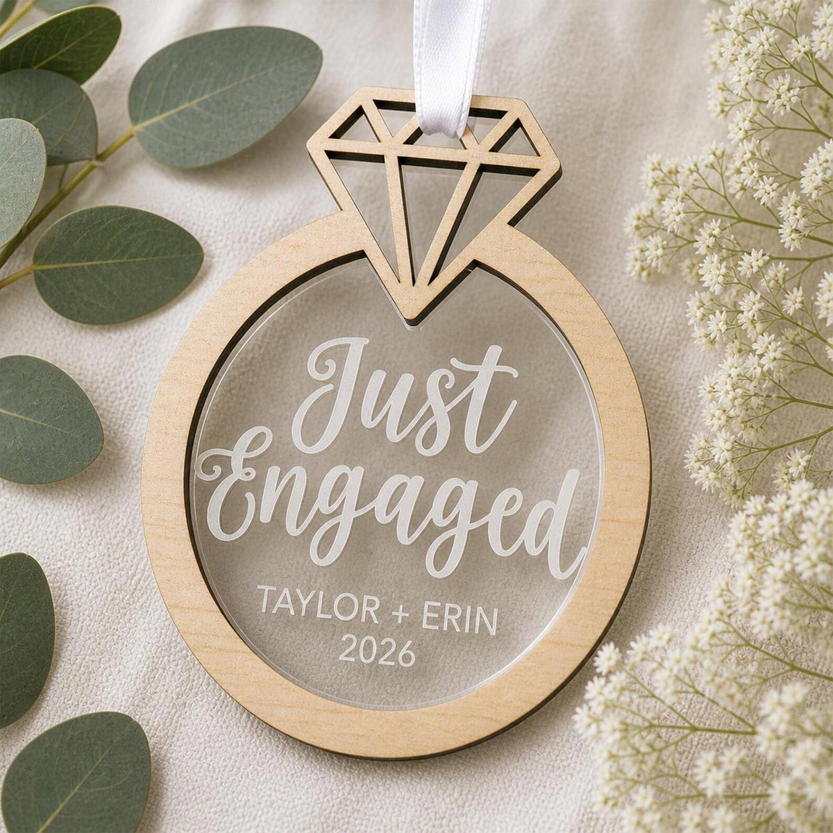 Personalized Just Engaged Ring Ornament with Acrylic - Glowforge