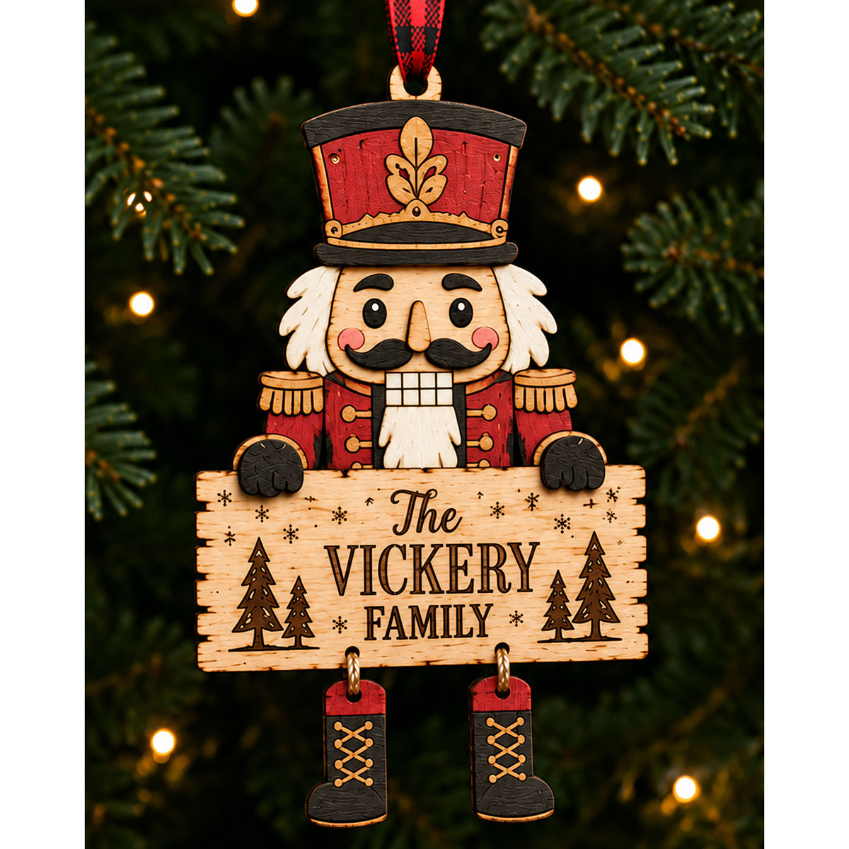 Personalized Nutcracker Family Christmas Ornament with Dangling Boots - Glowforge