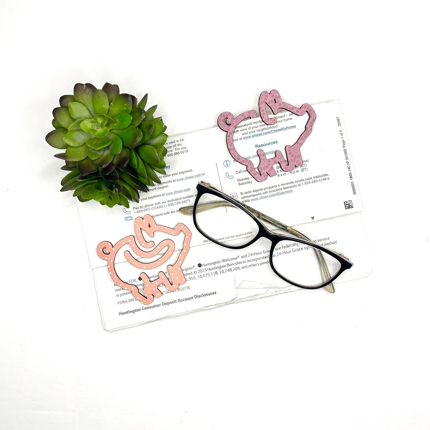 Pig Shaped Bookmark with Card Backer - Paperclip - Snack Bag Closure - Glowforge