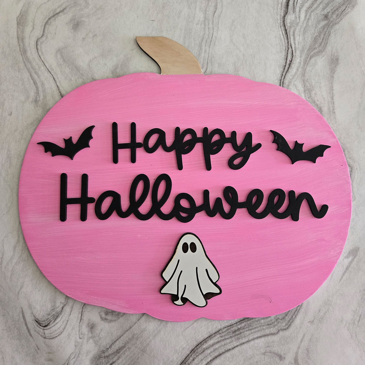 Pink Pumpkin Happy Halloween Sign - Glowforge