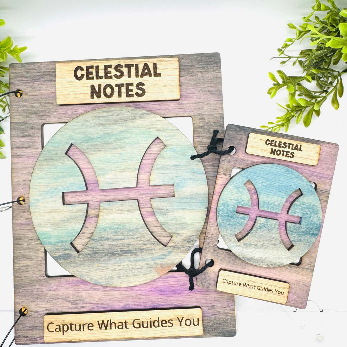 Pisces Celestial Notes Notebook Cover - Editable Text (Set of 2) - Glowforge