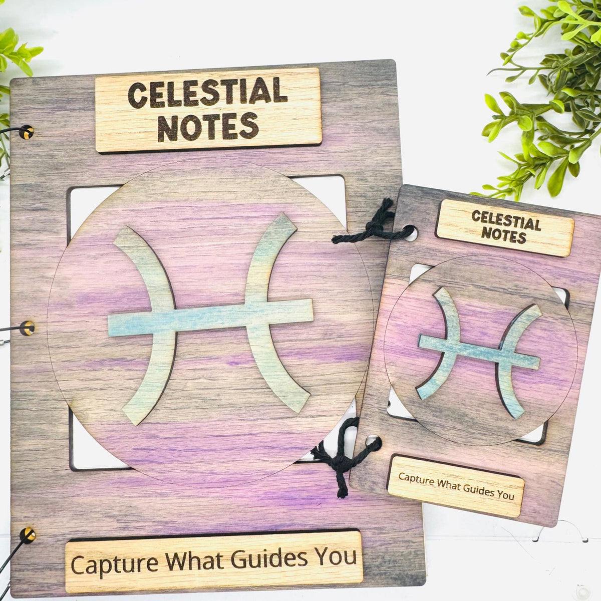 Pisces Celestial Notes Notebook Cover - Editable Text (Set of 2) - Glowforge